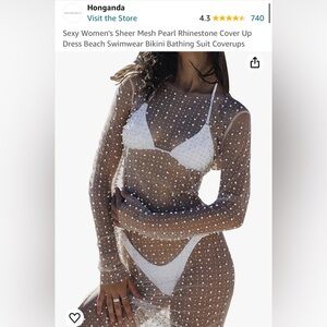 Sheer Mesh Pearl Rhinestone Cover Up